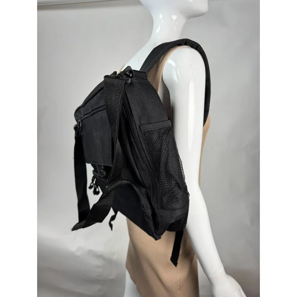 Convertible Black Backpack Messenger Bag With Multiple Compartments Adjustable S